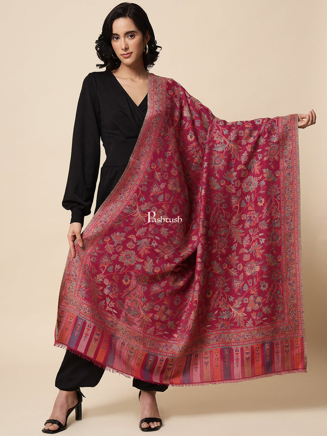 Pashtush India Womens Shawls Pashtush Womens Shawl, Soft Bamboo, Woven Paisley Weave, Fuschia