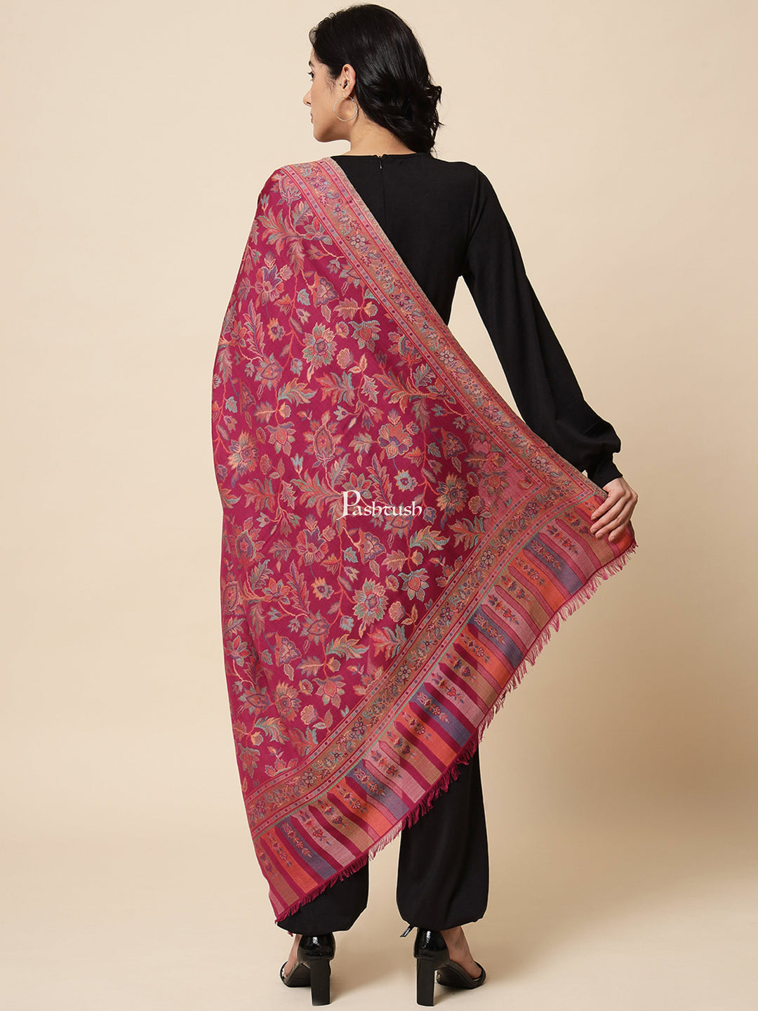 Pashtush India Womens Shawls Pashtush Womens Shawl, Soft Bamboo, Woven Paisley Weave, Fuschia