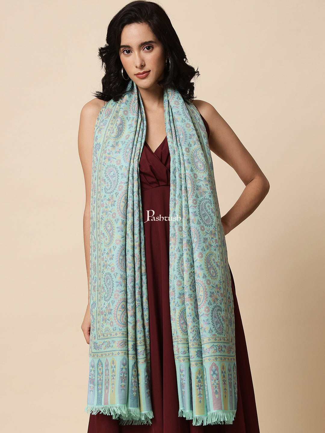 Pashtush India Womens Shawls Pashtush Womens Shawl, Soft Bamboo, Woven Paisley Weave, Mint