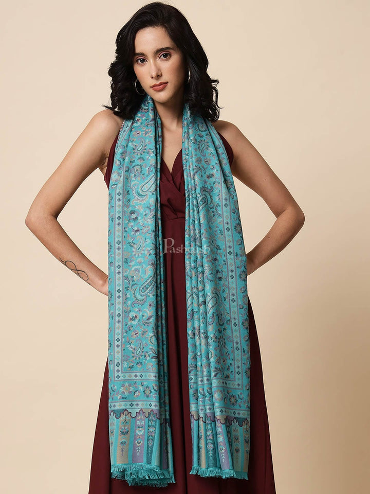 Pashtush India Womens Shawls Pashtush Womens Shawl, Soft Bamboo, Woven Paisley Weave, Teal