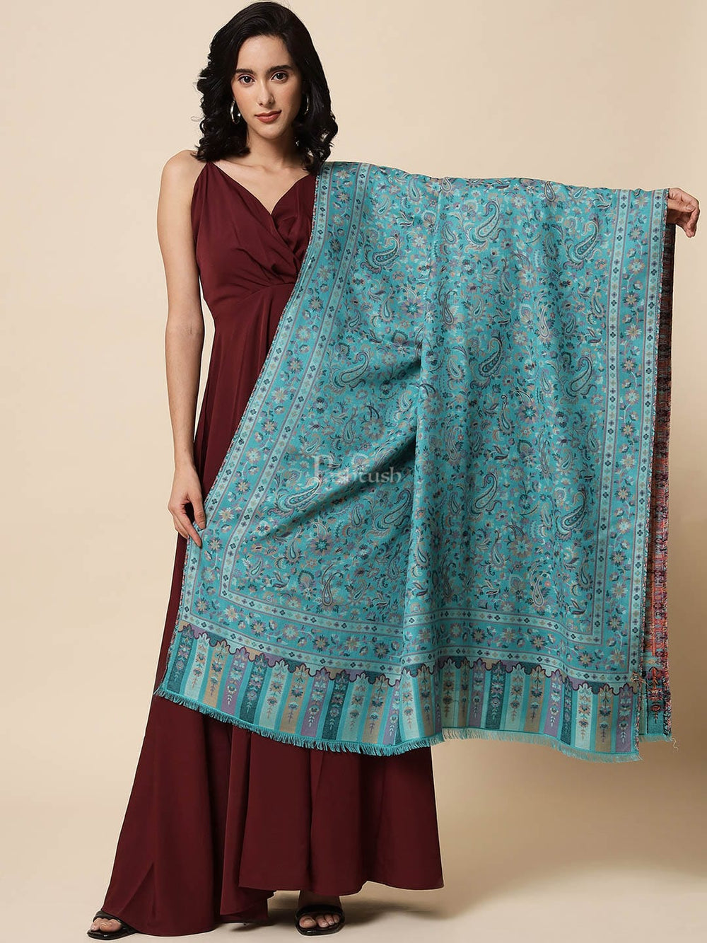 Pashtush India Womens Shawls Pashtush Womens Shawl, Soft Bamboo, Woven Paisley Weave, Teal