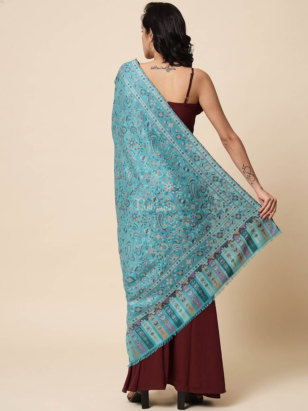 Pashtush India Womens Shawls Pashtush Womens Shawl, Soft Bamboo, Woven Paisley Weave, Teal