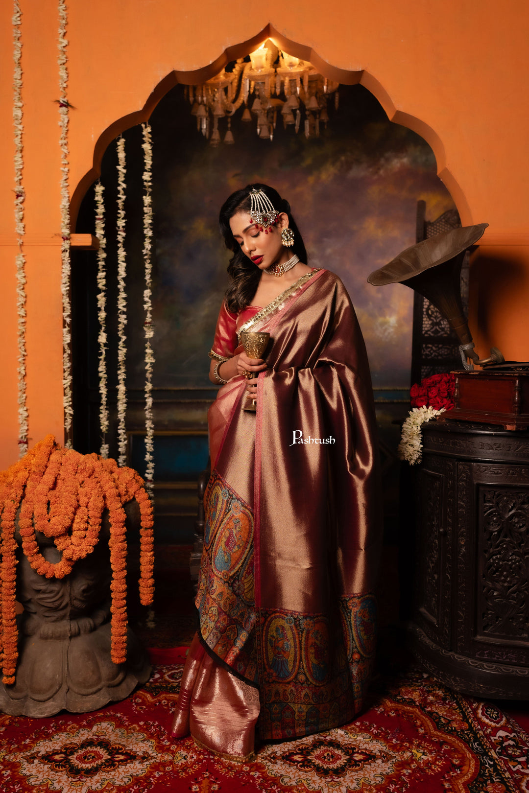 Pashtush India Womens Shawls Pashtush Womens Shawl, Twilight Collection, Fine Wool, Amber and Gold