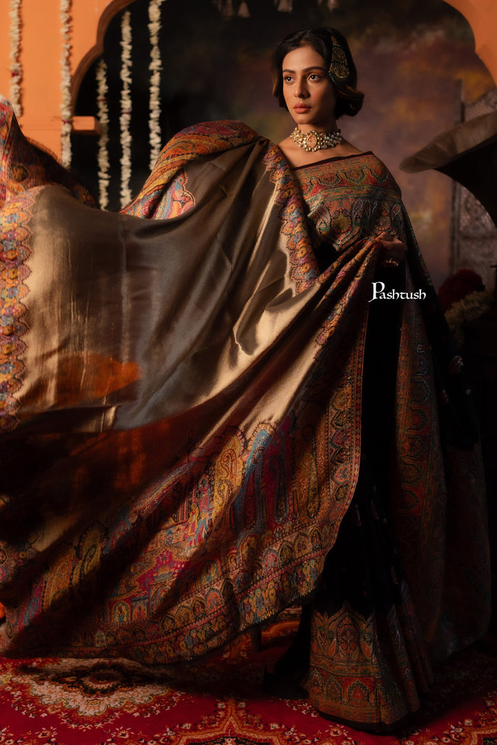 Pashtush India Womens Shawls Pashtush Womens Shawl, Twilight Collection, Fine Wool, Amber and Gold