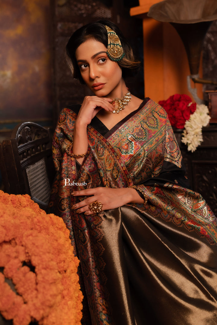 Pashtush India Womens Shawls Pashtush Womens Shawl, Twilight Collection, Fine Wool, Amber and Gold