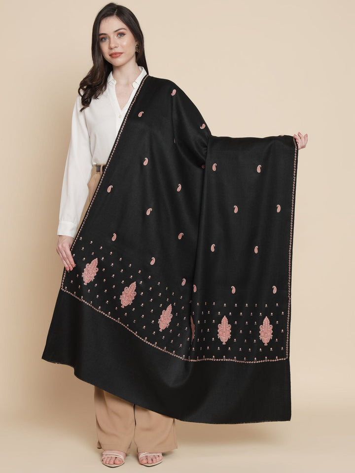 Pashtush India Womens Shawls Pashtush Womens Shawl, Woollen, Ethnic Motif Kashmiri Embroidery, Black