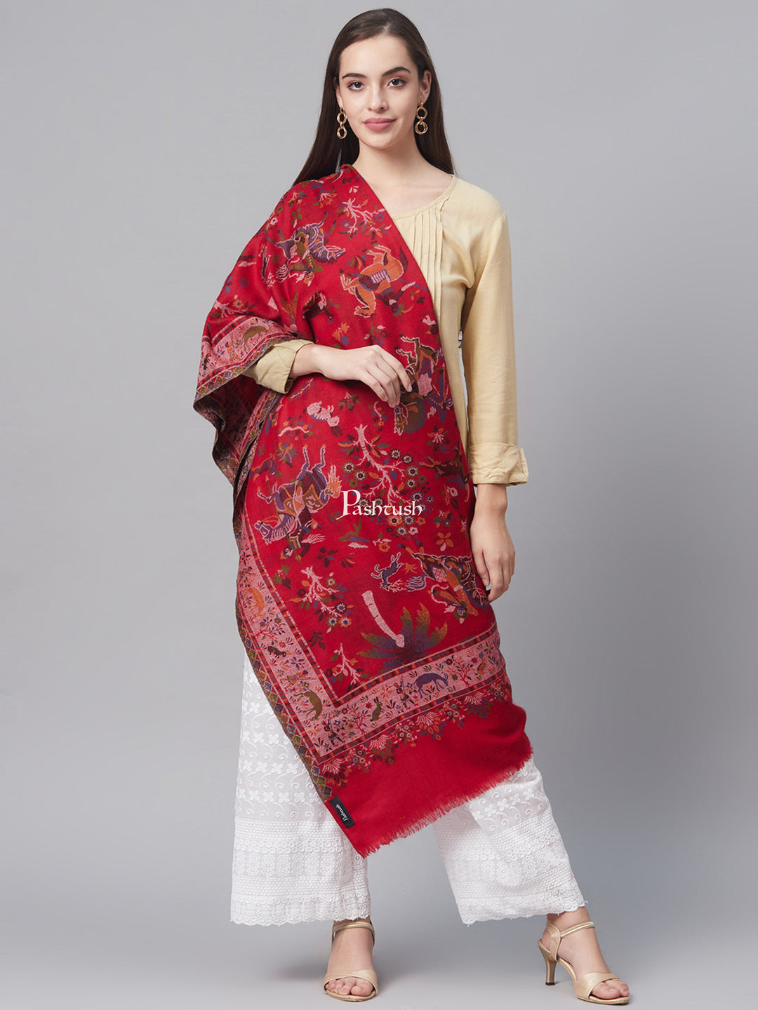 Pashtush India Womens Shawls Pashtush Womens Shikaardar Ethnic Weave Shawl, 100% Pure Wool, With Woolmark Certificate