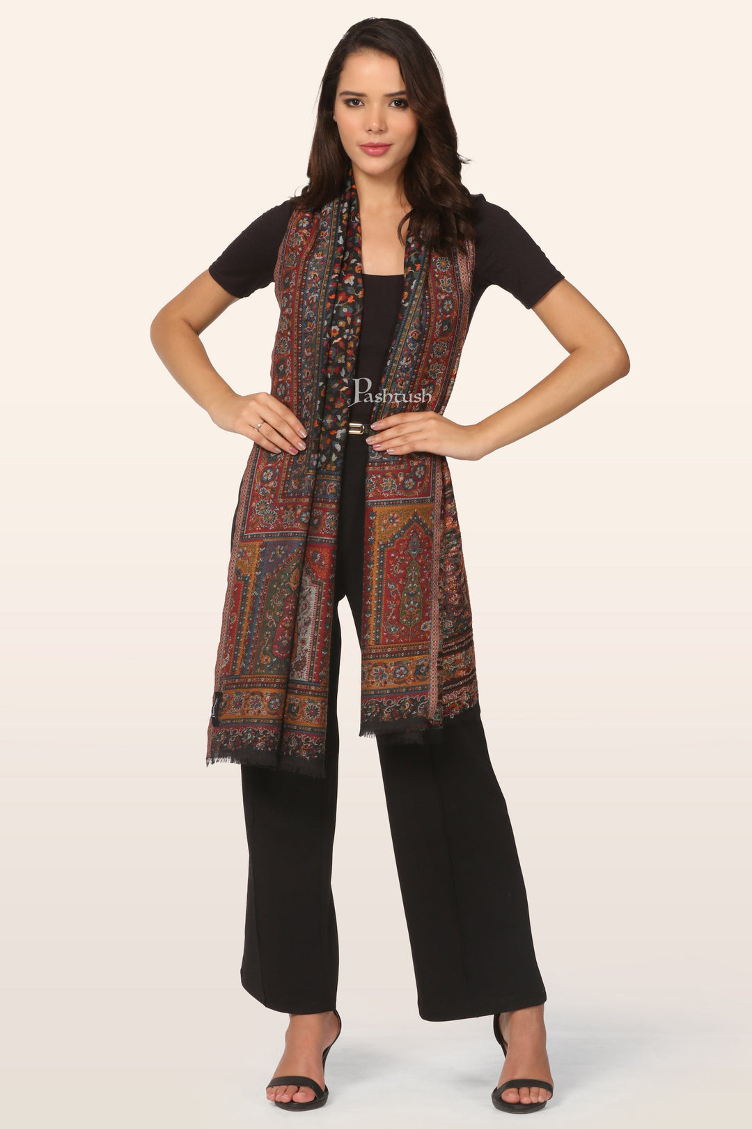 Pashtush India womens scarf and Stoles Pashtush Womens  Stole, Ethnic Weave Design, Black