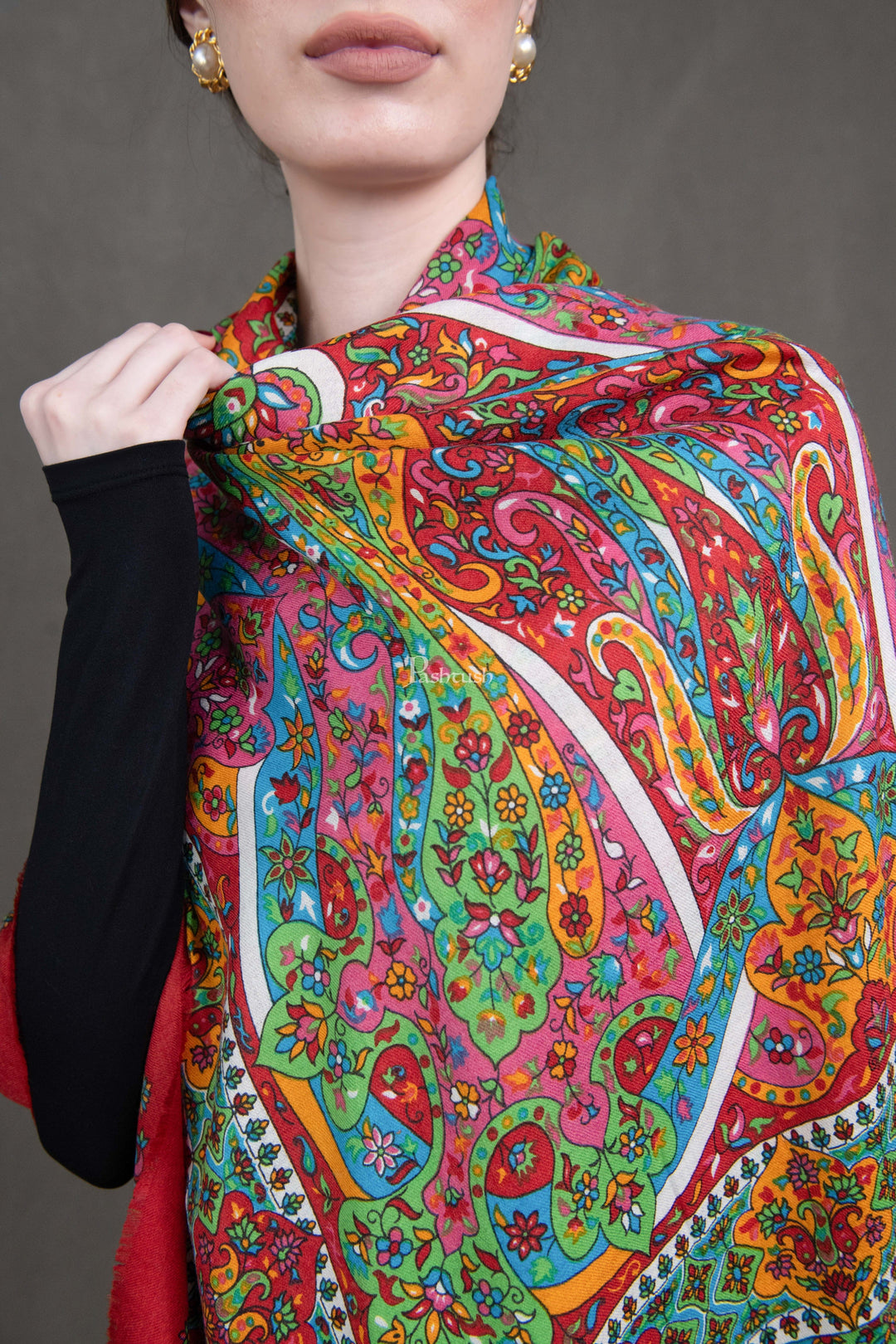 Pashtush India Womens Shawls Pashtush Womens Stole, Extra Fine Wool, Printed Kalamkari Design, Ultra Soft