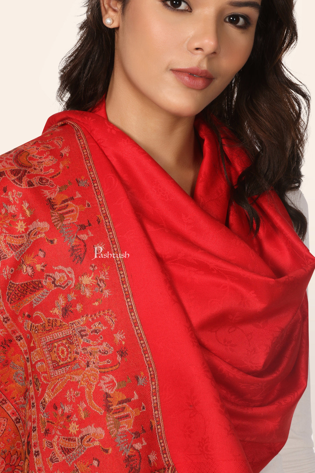 Pashtush India womens scarf and Stoles Pashtush Womens Stole, Faux Pashmina with Doli Palla Woven Design, Red