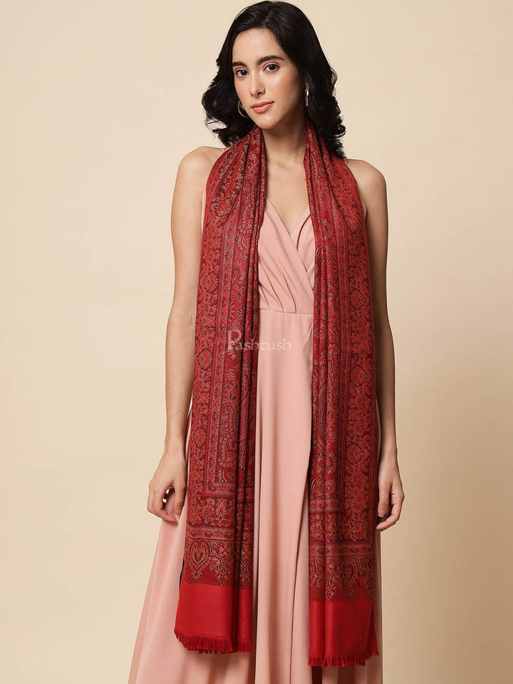 Pashtush India Womens Stoles and Scarves Scarf Pashtush Womens Stole, Faux Pashmina, With Embellished Crystals, Crimson