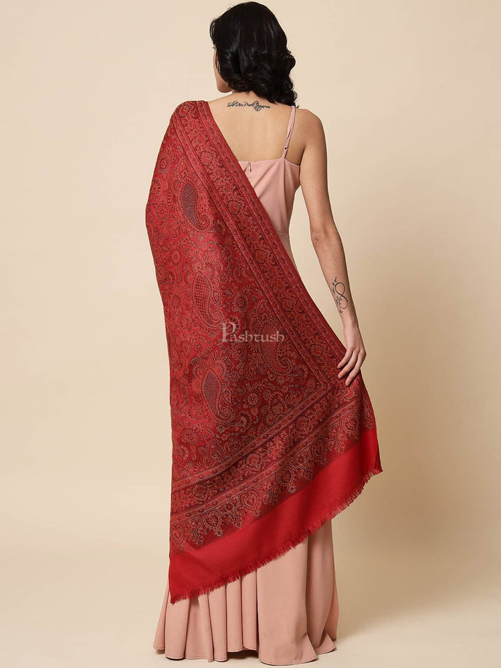 Pashtush India Womens Stoles and Scarves Scarf Pashtush Womens Stole, Faux Pashmina, With Embellished Crystals, Crimson