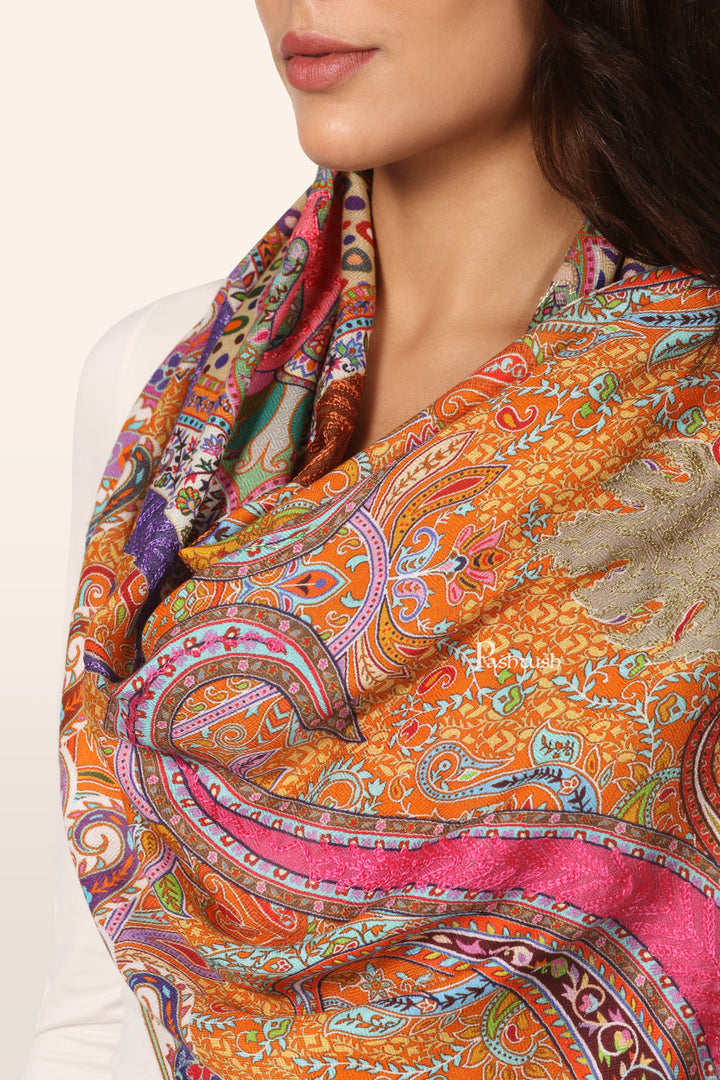 Pashtush India womens scarf and Stoles Pashtush Womens Stole, Soft bamboo, Print with Multicoloured Aari Embroidery