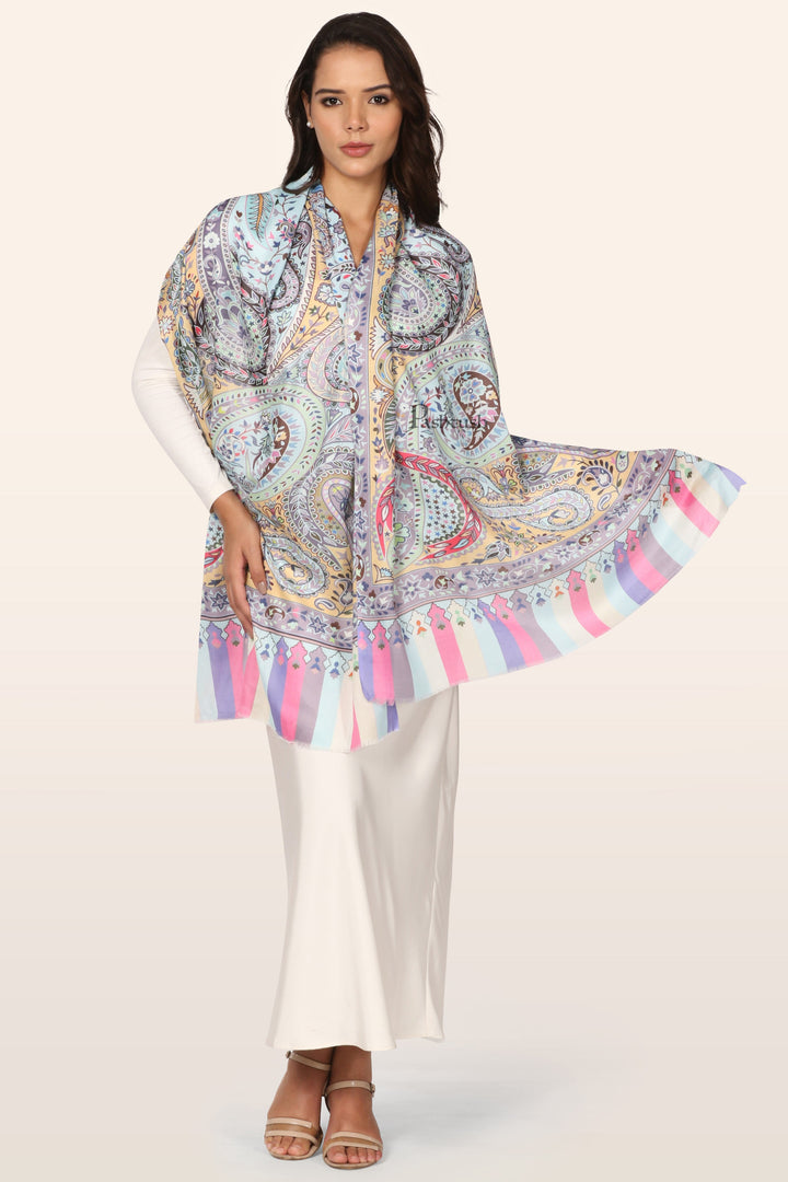 Pashtush India womens scarf and Stoles Pashtush Womens Stole, Soft Bamboo, Printed Paisley, Multicoloured