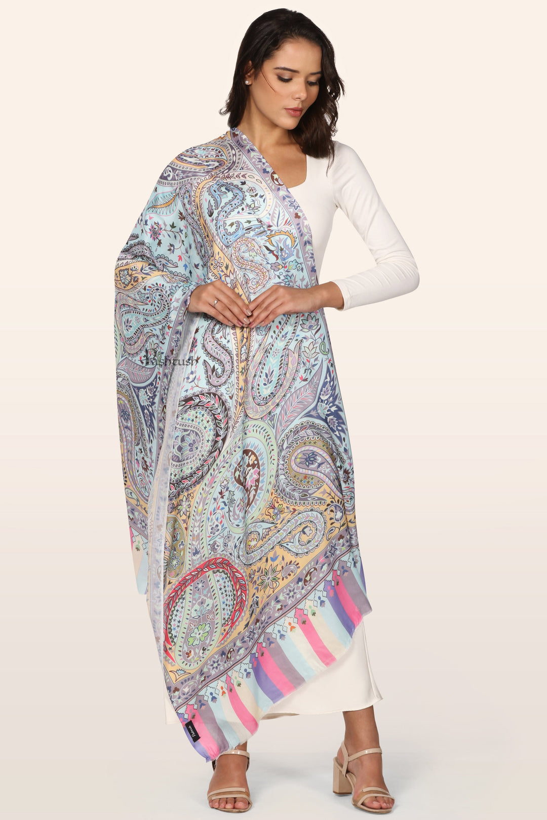 Pashtush India womens scarf and Stoles Pashtush Womens Stole, Soft Bamboo, Printed Paisley, Multicoloured