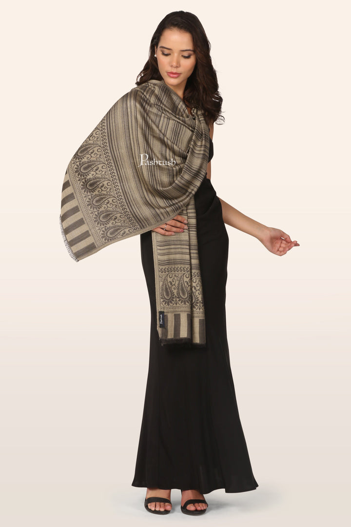 Pashtush India womens scarf and Stoles Pashtush Womens Stole, Soft Bamboo, Twin Coloured, Woven Design, Black and Taupe