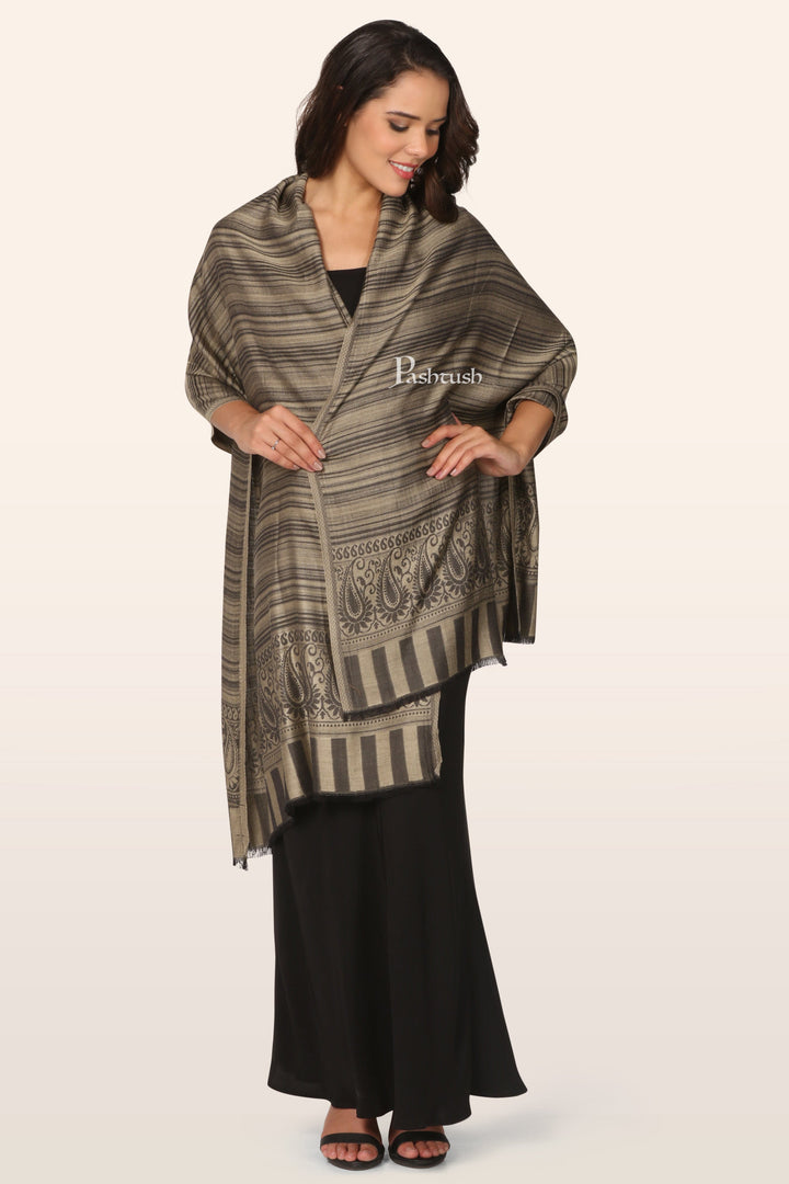 Pashtush India womens scarf and Stoles Pashtush Womens Stole, Soft Bamboo, Twin Coloured, Woven Design, Black and Taupe