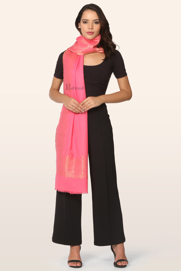 Pashtush India womens scarf and Stoles Pashtush Womens  Stole, With Zari  Design, Pink