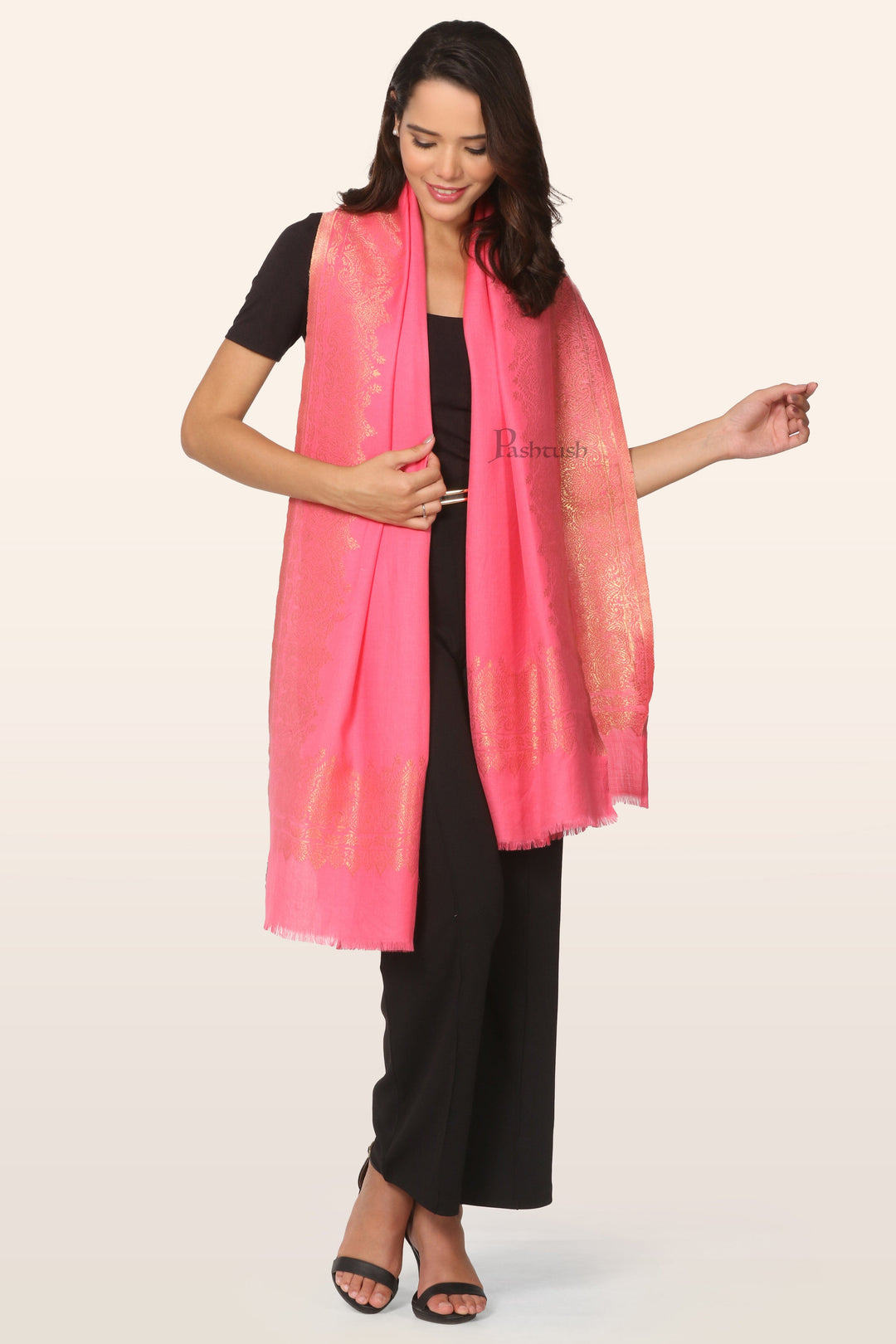 Pashtush India womens scarf and Stoles Pashtush Womens  Stole, With Zari  Design, Pink