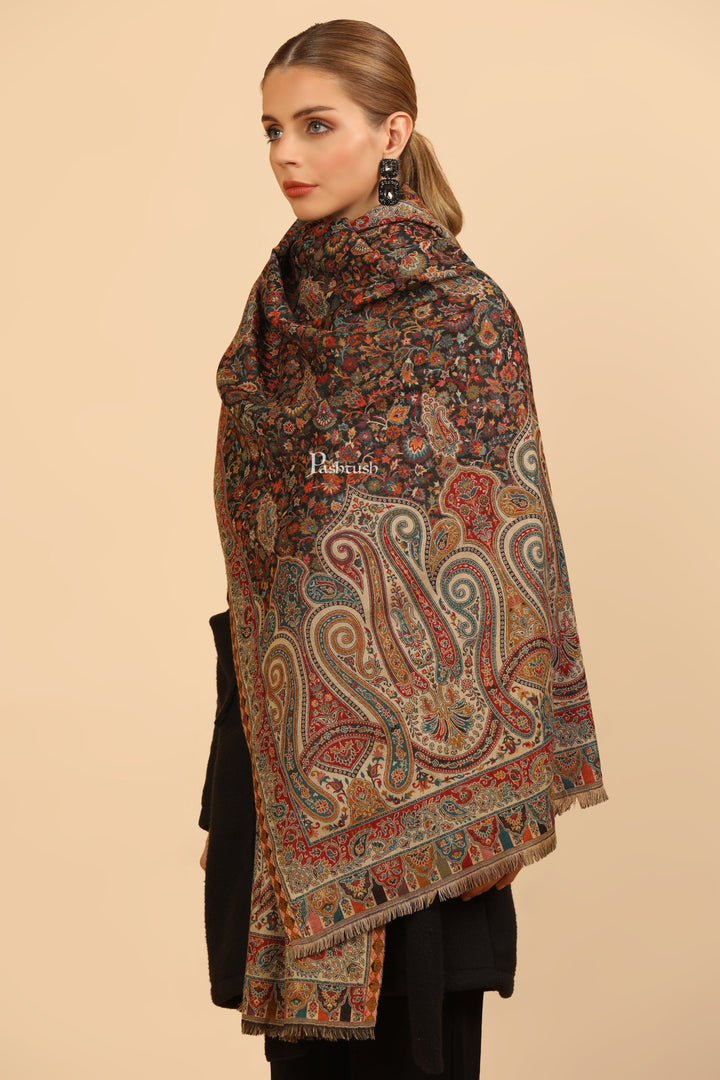 Pashtush India Womens Stoles Pashtush Womens Stole, Woven Ethnic Weave Design, Black
