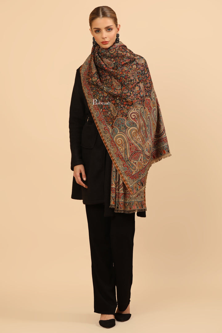 Pashtush India Womens Stoles Pashtush Womens Stole, Woven Ethnic Weave Design, Black