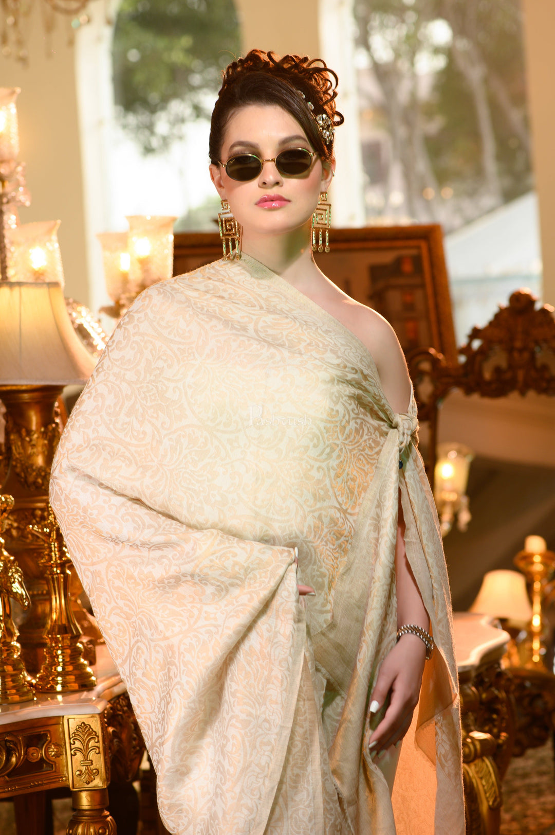 Pashtush India Womens Shawls Pashtush Womens Twilight Collection, Extra Fine Wool, Ivory