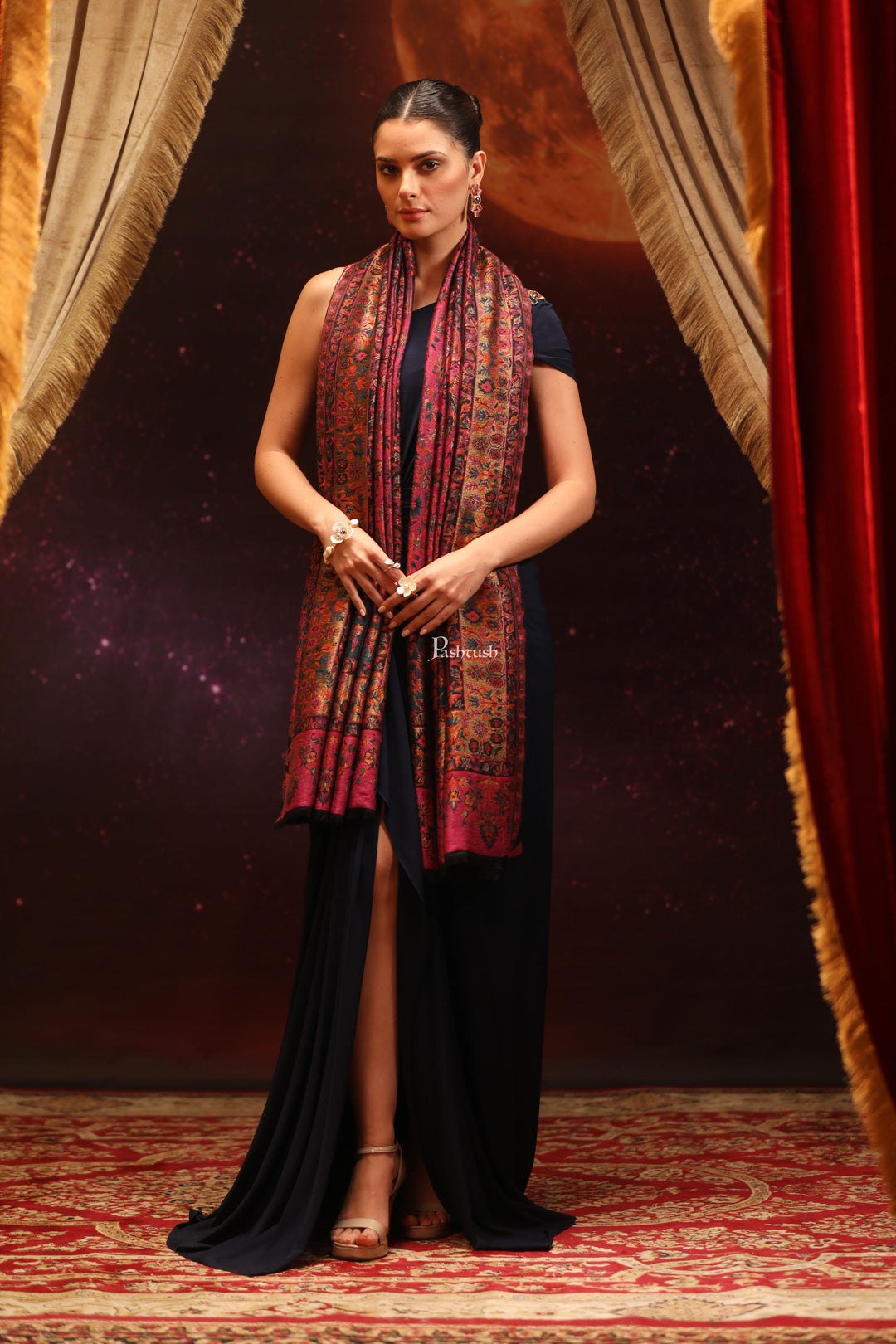Pashtush India Womens Shawls Pashtush Womens Twilight Collection, Fine Wool Shawl, Woven Paisley Palla, Reversible