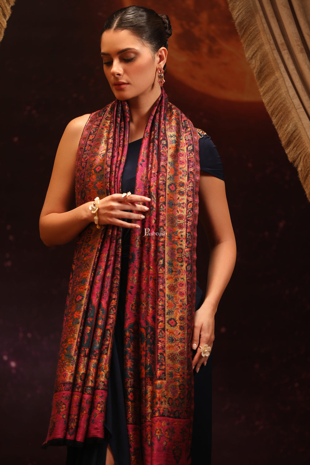Pashtush India Womens Shawls Pashtush Womens Twilight Collection, Fine Wool Shawl, Woven Paisley Palla, Reversible