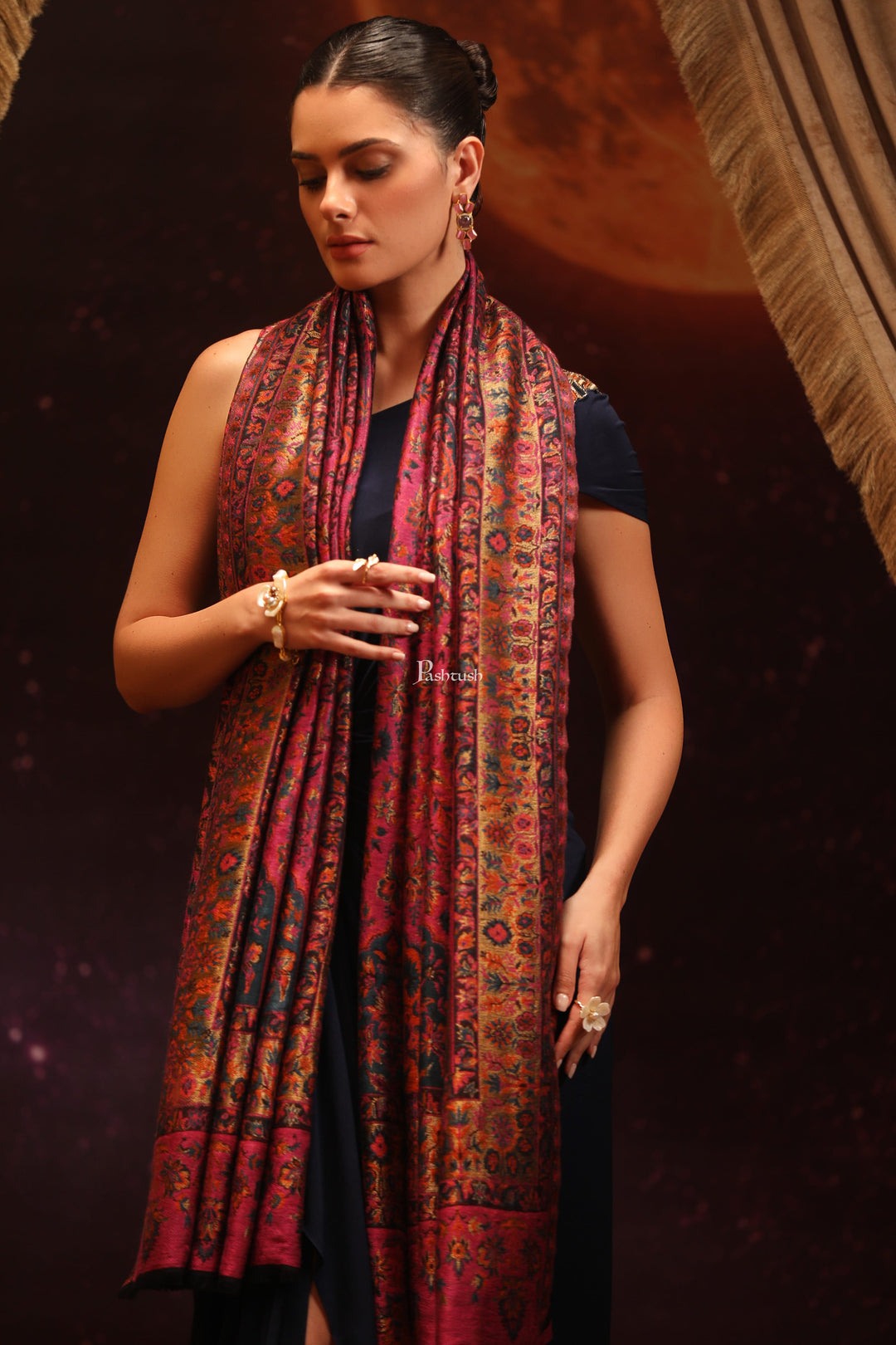Pashtush India Womens Shawls Pashtush Womens Twilight Collection, Fine Wool Shawl, Woven Paisley Palla, Reversible