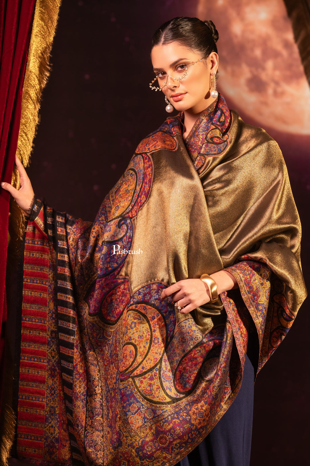 Pashtush India Womens Shawls Pashtush Womens Twilight Collection, Fine Wool Shawl, Woven Paisley Palla, Reversible