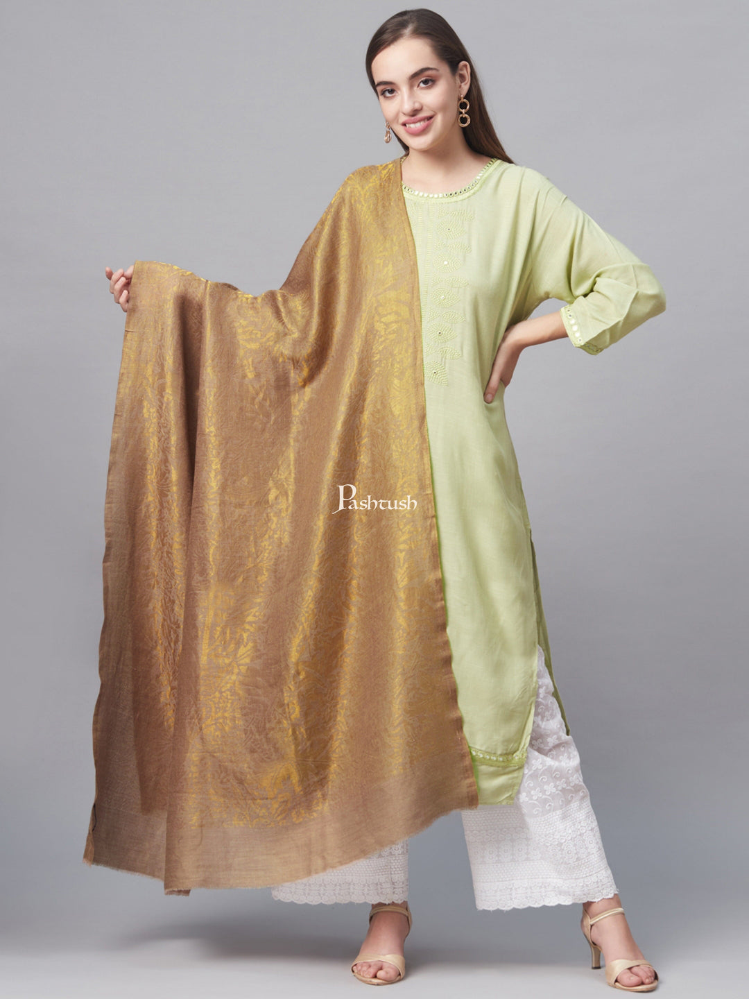 Pashtush India Womens Shawls Pashtush Womens Twilight Collection, Jacquard Shawl, With Metallic Thread Weave, Fine Wool