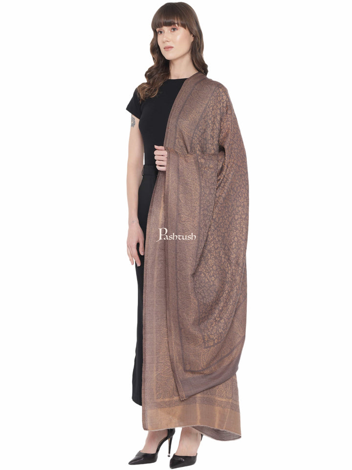 Pashtush India Womens Shawls Pashtush Womens Twilight Collection Shawl, With Metallic Weave, Fine Wool, Taupe