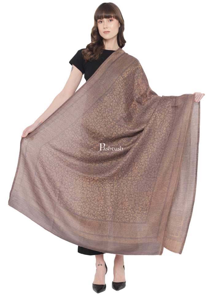 Pashtush India Womens Shawls Pashtush Womens Twilight Collection Shawl, With Metallic Weave, Fine Wool, Taupe