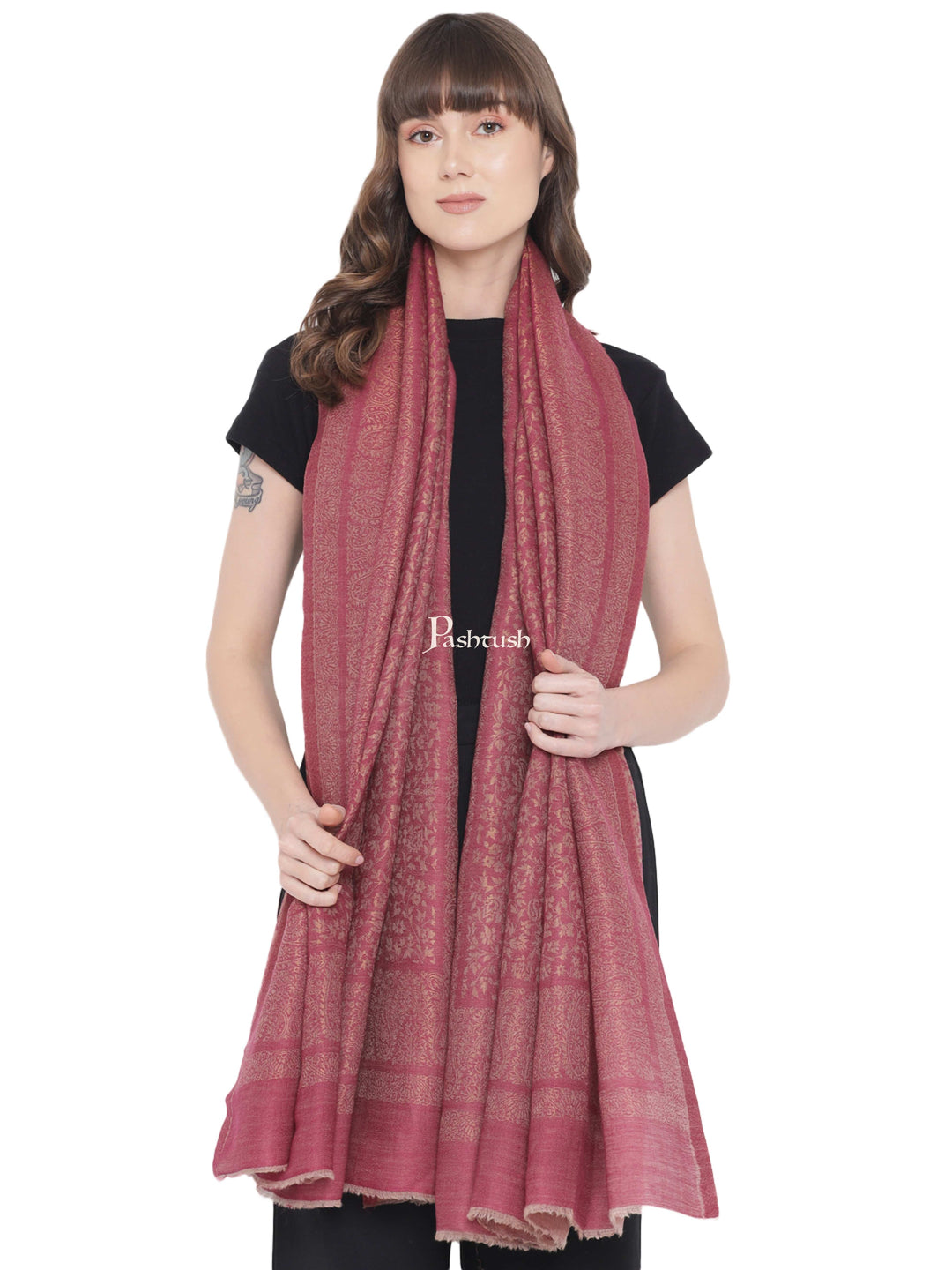 Pashtush India Womens Stoles and Scarves Scarf Pashtush Womens Twilight Collection Stole, With Metallic Weave, Fine Wool, Rose Maroon