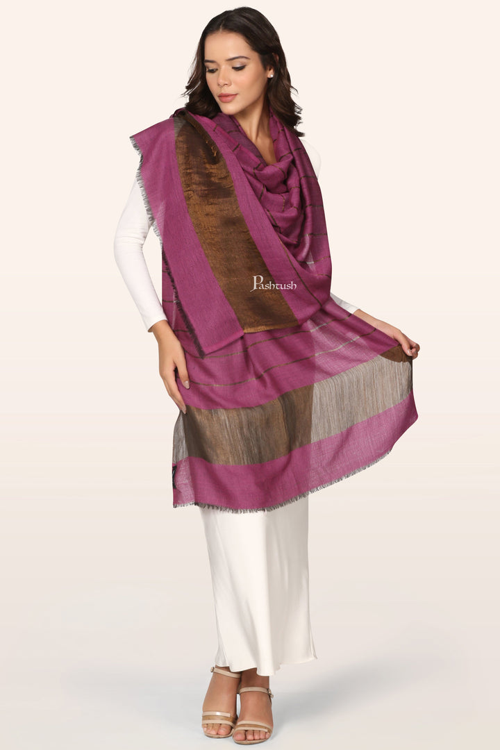 Pashtush India womens scarf and Stoles Pashtush Womens Twilight Collection Stole, With Striped Weave, Soft and Warm, Silk Wool, Pink