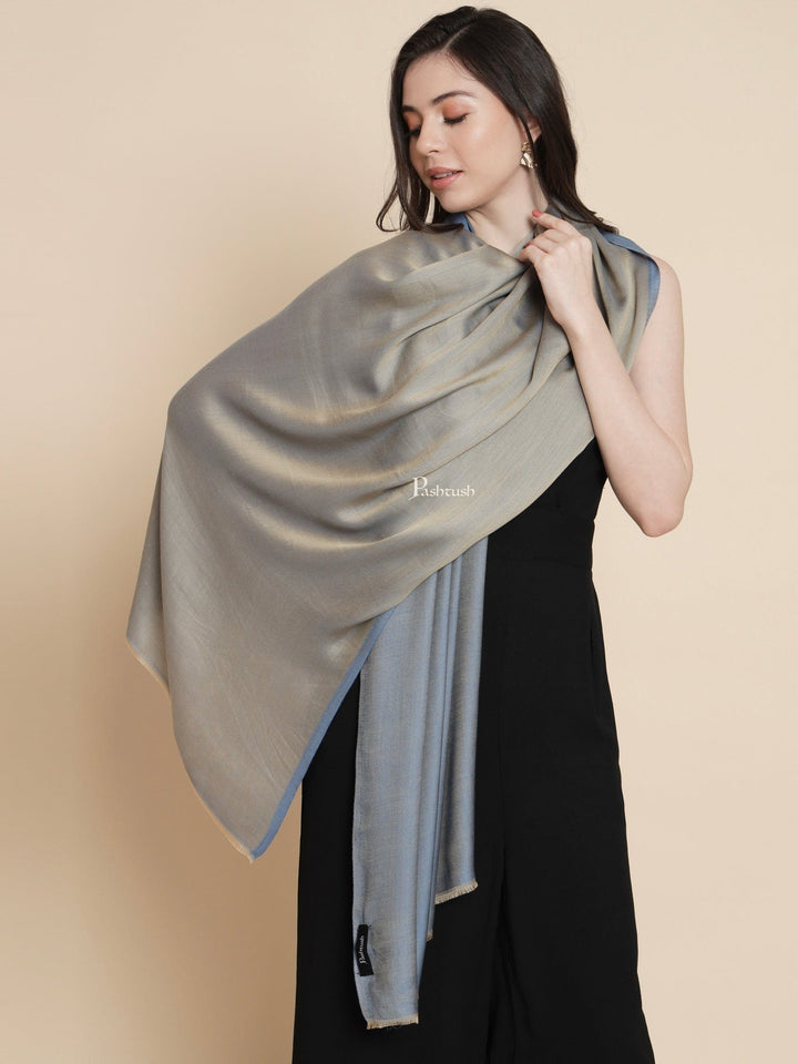 Pashtush India Womens Stoles and Scarves Scarf Pashtush Womens Womens, Bamboo, Reversible Weave Soft And Smooth Woven, Grey And Gold