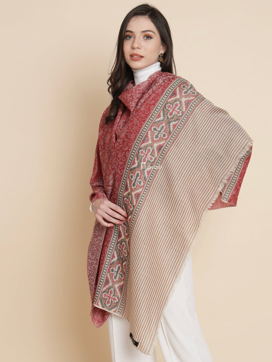 Pashtush India Womens Shawls Pashtush Womens Womens, Extra Fine Wool, Aztec Palla Woven, Majenta