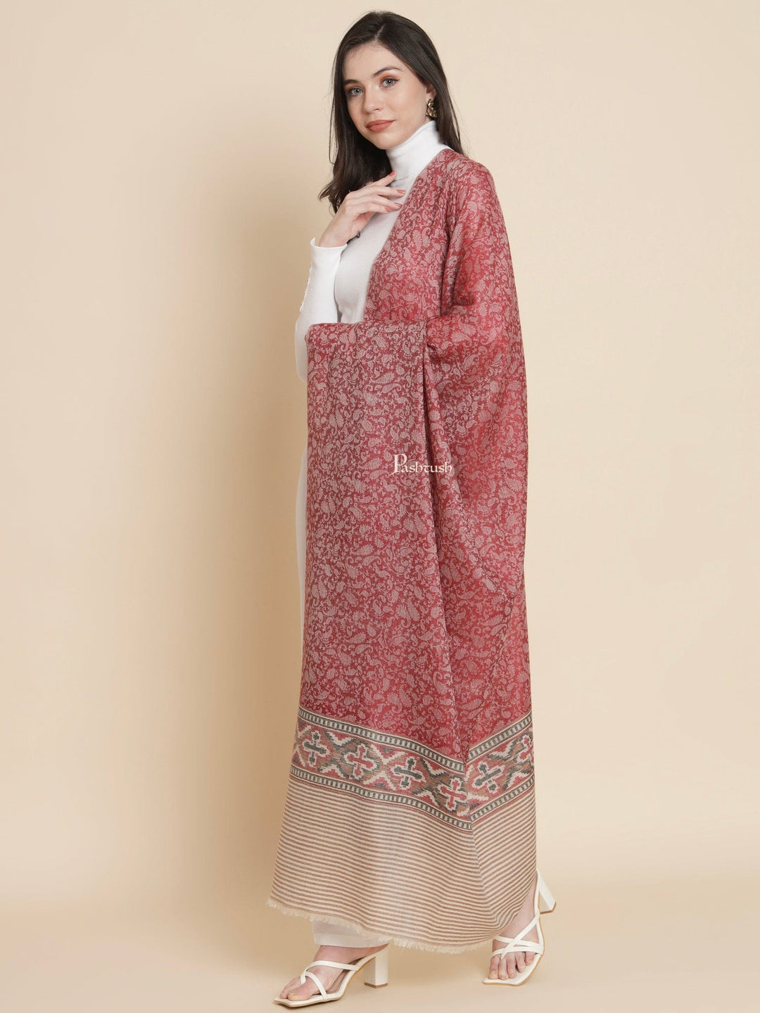 Pashtush India Womens Shawls Pashtush Womens Womens, Extra Fine Wool, Aztec Palla Woven, Majenta