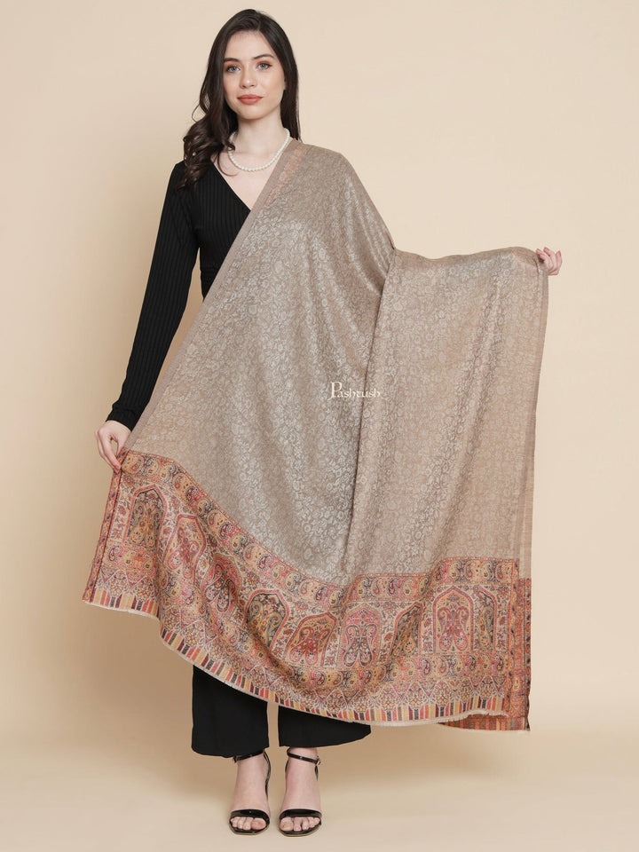 Pashtush India Womens Shawls Pashtush Womens Womens, Extra Fine Wool, Paisley Palla Woven, Taupe