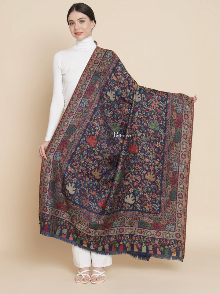 Pashtush India Womens Shawls Pashtush Womens Womens, Faux Pashmina, Floral Ethnic Woven Chinaar Woven, Navy Blue