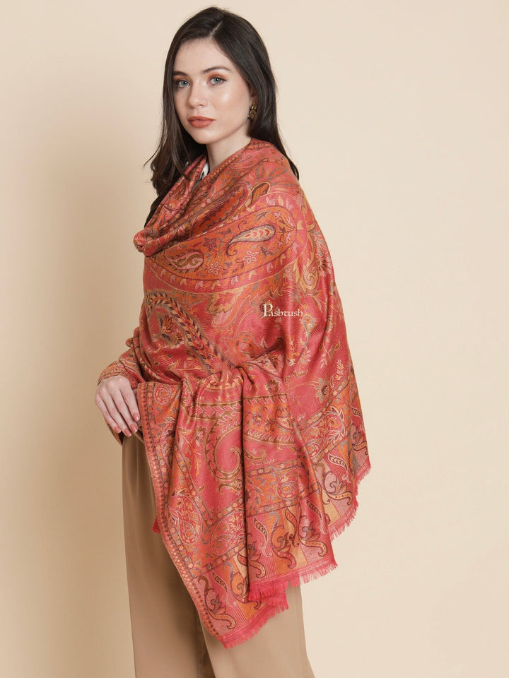 Pashtush India Womens Shawls Pashtush Womens Womens, Faux Pashmina, Paisley Woven Jamawar Woven, Rose