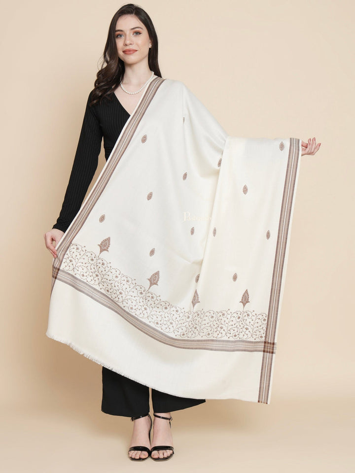 Pashtush India Womens Shawls Pashtush Womens Womens, Fine Wool, Bootey Kashmiri Embroidery, Ivory