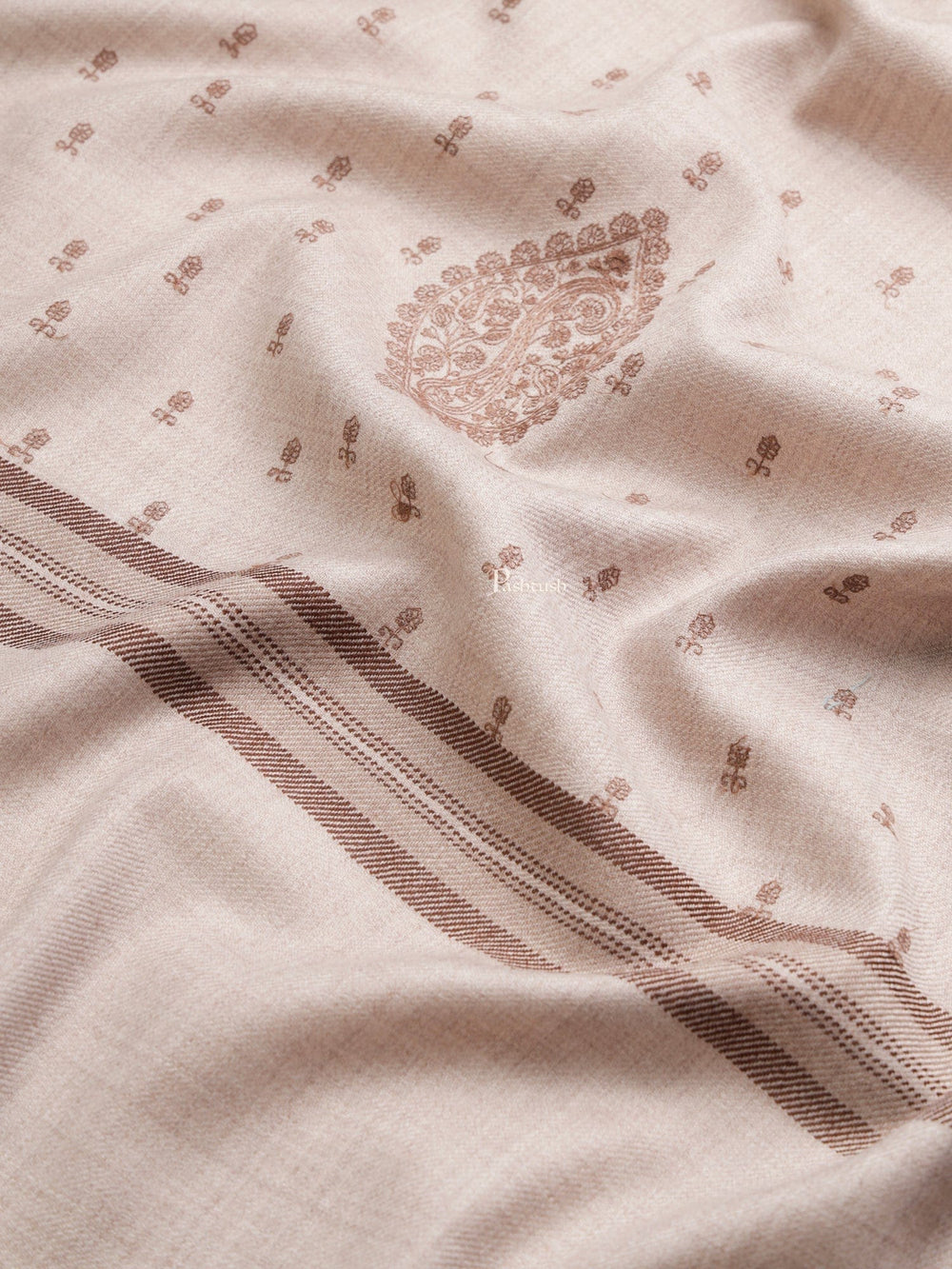 Pashtush India Womens Shawls Pashtush Womens Womens, Fine Wool, Bootey Kashmiri Embroidery, Taupe