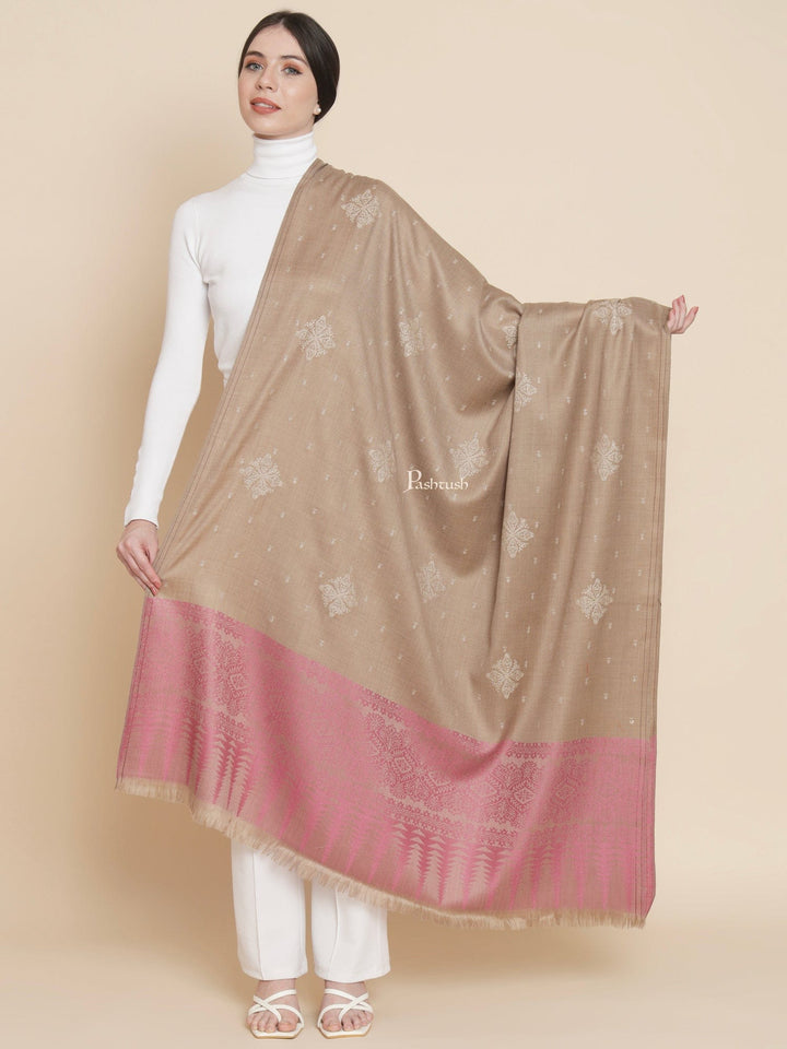 Pashtush India Womens Shawls Pashtush Womens Womens, Fine Wool, Bootey Kashmiri Embroidery, Taupe