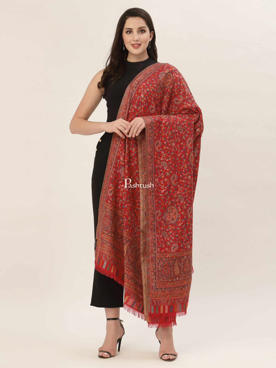 Pashwool Womens Shawls Pashtush Womens Woollen Jacquard Design Shawl, Soft And Warm, Light Weight