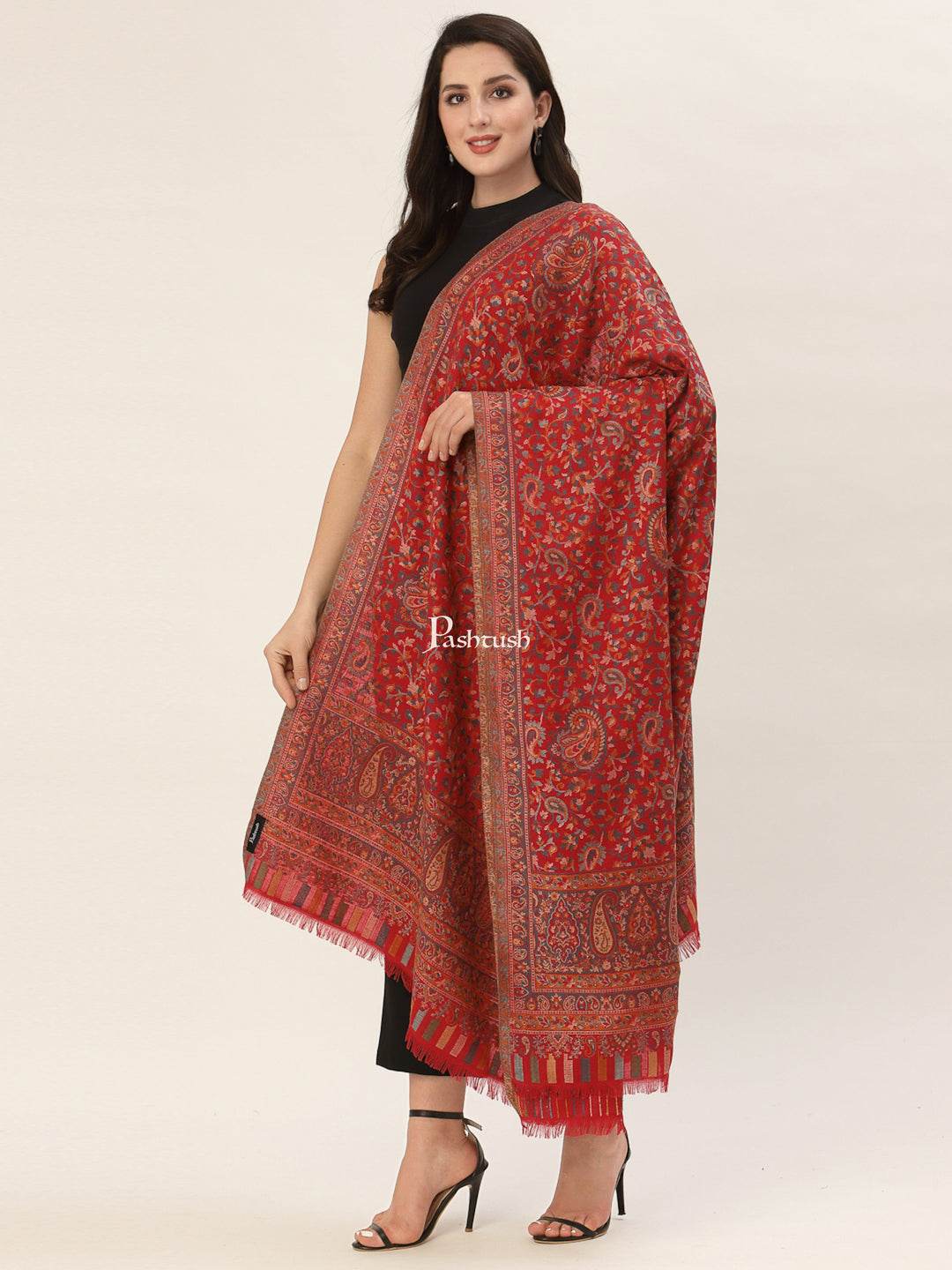 Pashwool Womens Shawls Pashtush Womens Woollen Jacquard Design Shawl, Soft And Warm, Light Weight
