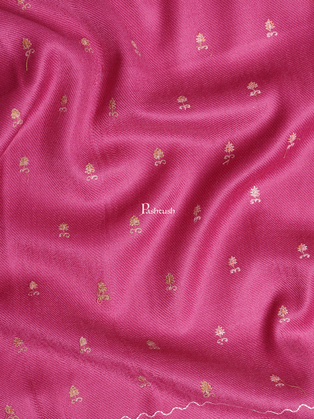 Pashtush India Womens Stoles and Scarves Scarf Pashtush Womens Woollen Stole, Kashmiri Booti Embroidery Needlework Stole, Pink