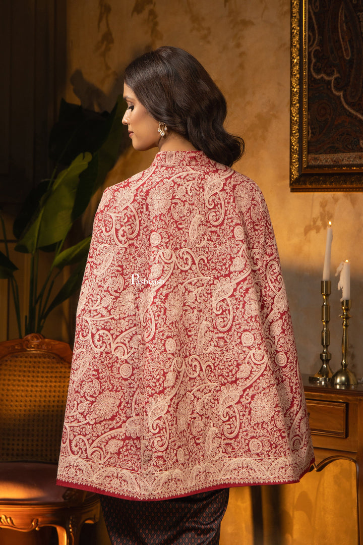 Pashtush Shawl Store Coats & Jackets Pashtush Womens Woven Jacket, Embroidery Design, Maroon