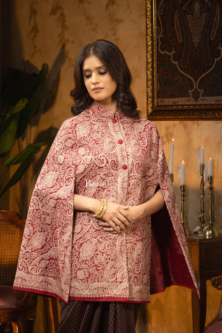 Pashtush Shawl Store Coats & Jackets Pashtush Womens Woven Jacket, Embroidery Design, Maroon