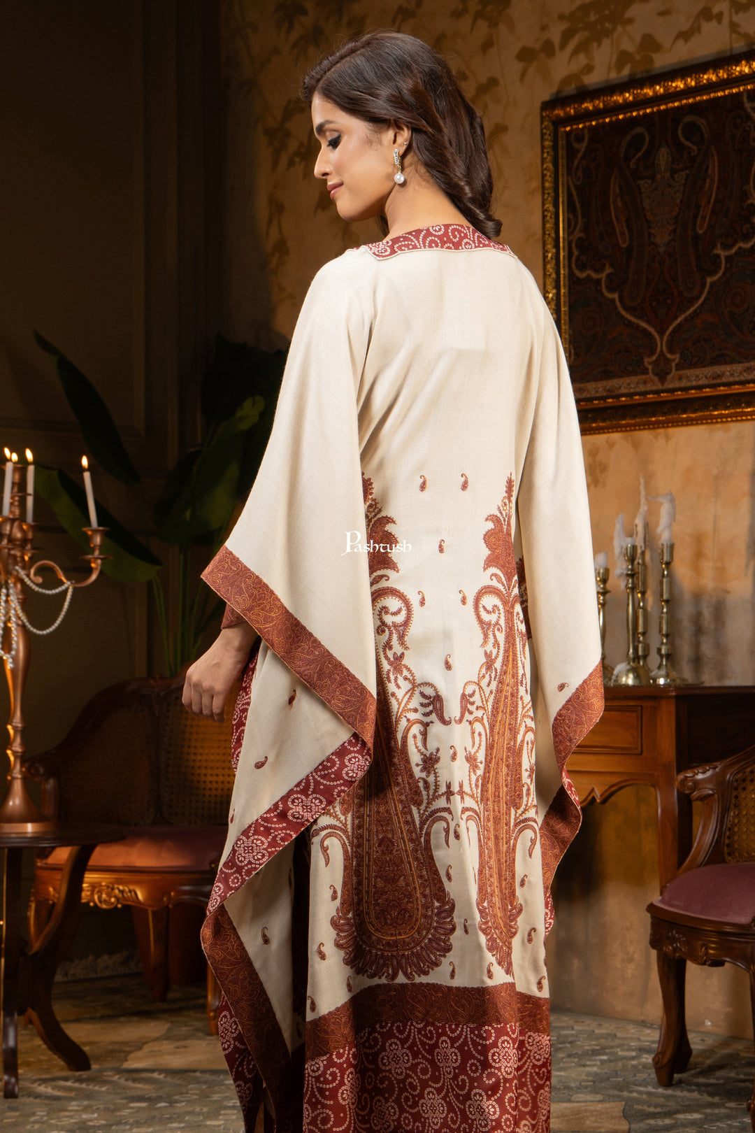 Pashtush Shawl Store Dress Pashtush Womens Woven Kaftan Dress, Embroidery Design, Beige